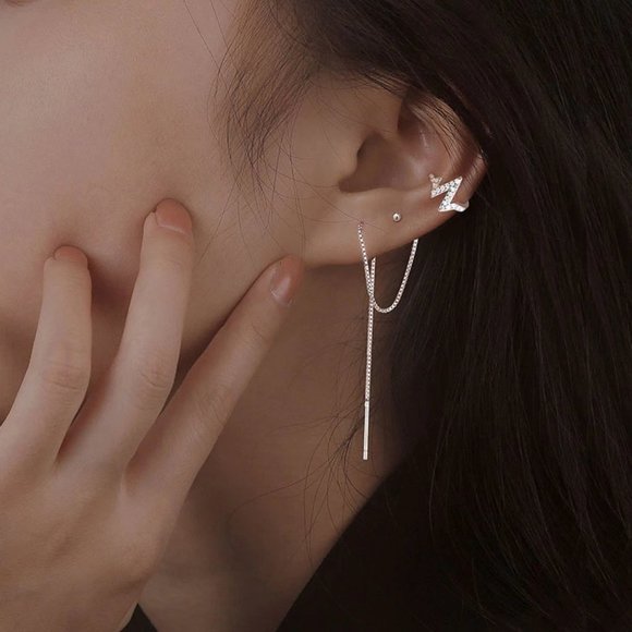 *925 Sterling Silver Diamond Heartbeat Earrings - Picture 9 of 13